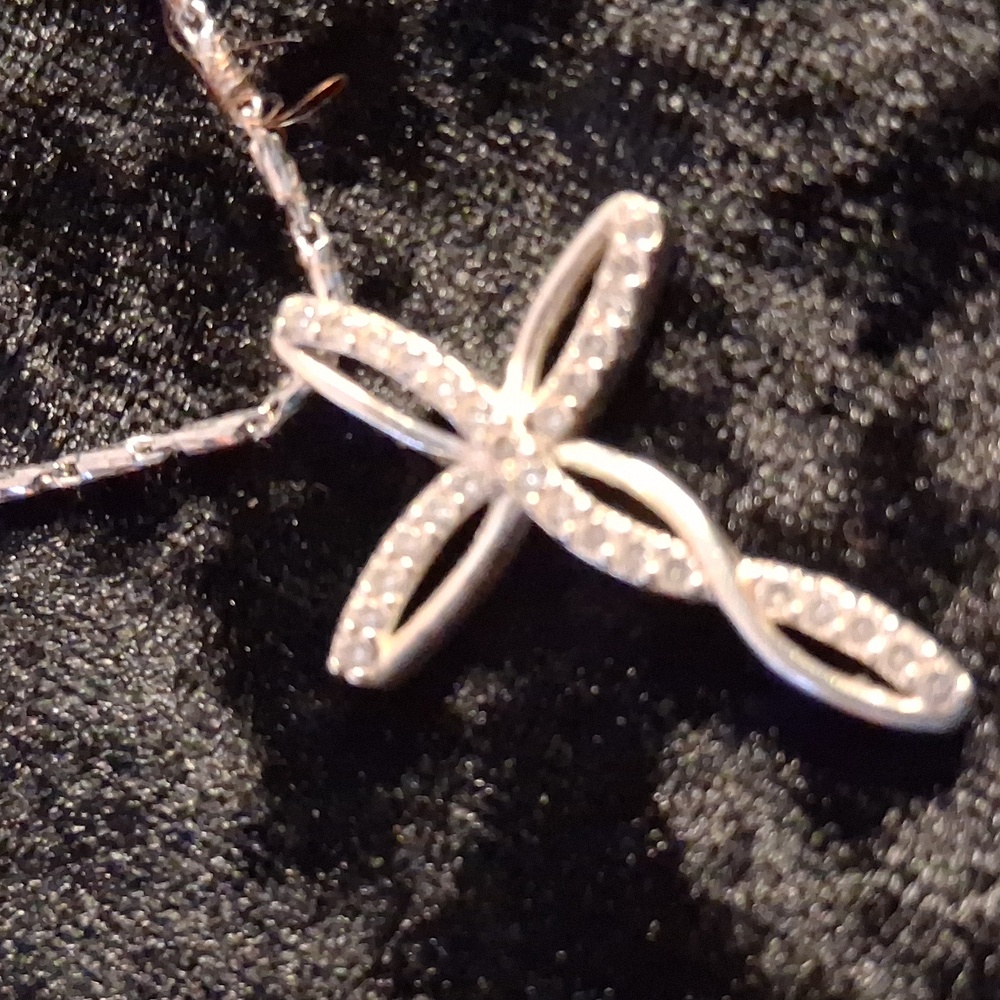 Sterling Silver 925 Forever Cross Pendant Necklace On Link Chain Italy 18 In